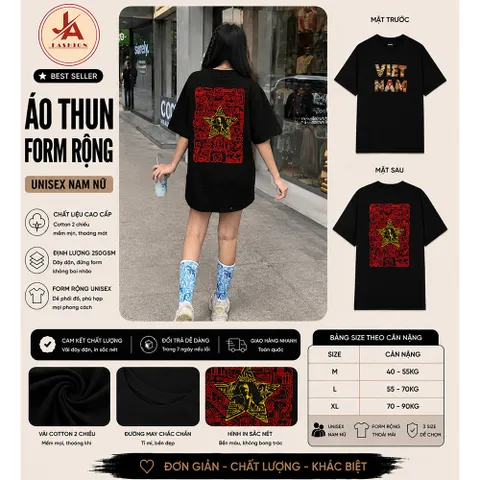 Áo thun form rộng nam nữ  unisex VIỆT NAM Dường Kách Mệnh, Áo phông thể hiện tinh thần VN chất cotton cao cấp k xù