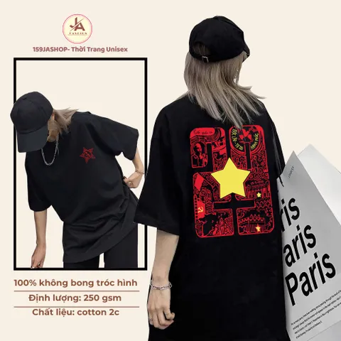 Áo thun form rộng nam nữ  unisex VIỆT NAM Dường Kách Mệnh, Áo phông thể hiện tinh thần VN chất cotton cao cấp k xù