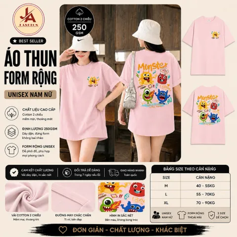 Áo Thun form rộng in hình Monster in hình Chất Liệu Cotton 2CTay Ngắn,  260g In Hình Cao cấp