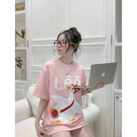 Áo thun form rộng Nữ Hình Vịt Leeeee Trắng ,Áo Phông  Unisex Cotton SIÊU CẤP qcl1