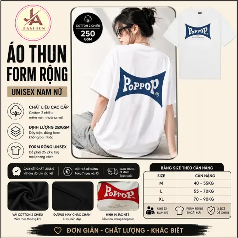 Áo Thun form rộng Unisex Nam/Nữ in hình  POPPOP BASIC in hình Chất Liệu Cotton 2CTay Ngắn,  260g In Hình Cao cấp