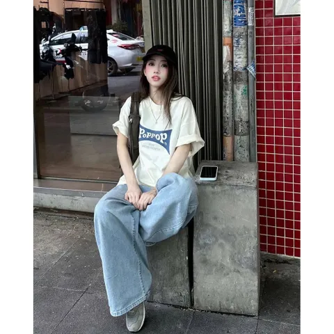 Áo Thun form rộng Unisex Nam/Nữ in hình  POPPOP BASIC in hình Chất Liệu Cotton 2CTay Ngắn,  260g In Hình Cao cấp