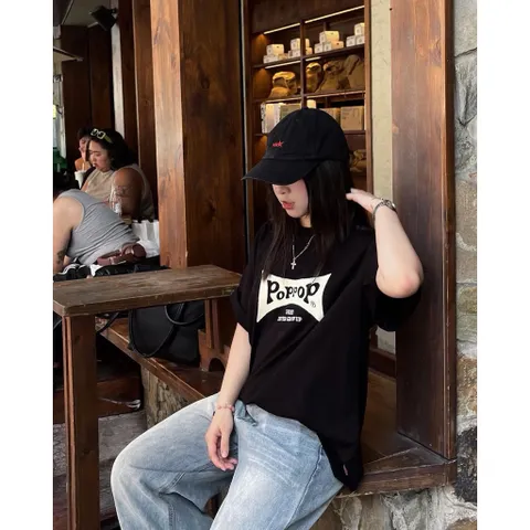 Áo Thun form rộng Unisex Nam/Nữ in hình  POPPOP BASIC in hình Chất Liệu Cotton 2CTay Ngắn,  260g In Hình Cao cấp
