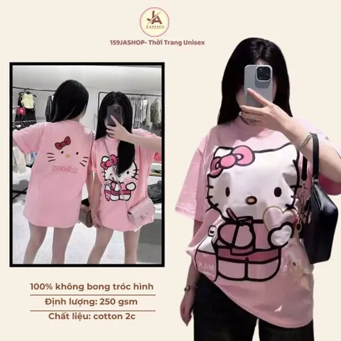 Áo thun form rộng nữ Hello Kitty màu Hồng in hình đáng yêu  tay lỡ chất cotton dày xịn hottrend 2025
