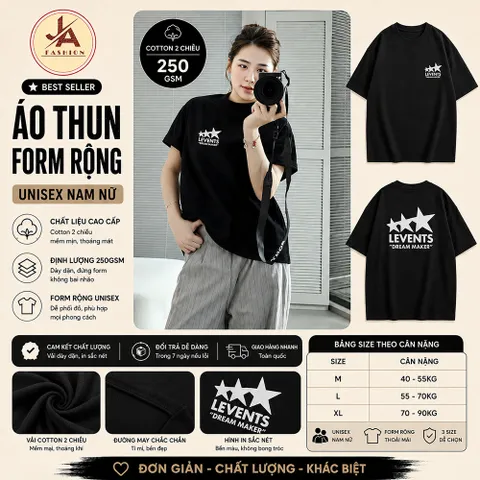 Áo Thun form rộng Unisex Nam/Nữ LEVENTS in hình Chất Liệu Cotton 2CTay Ngắn,  260g In Hình Cao cấp