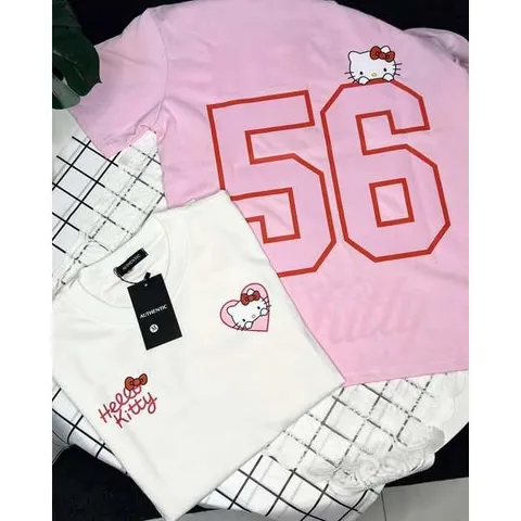 Áo thun form rộng nữ Hello Kitty màu Hồng in hình đáng yêu  tay lỡ chất cotton dày xịn hottrend 2025