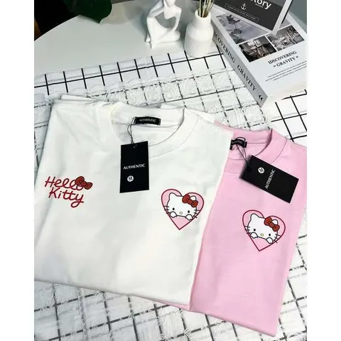 Áo thun form rộng nữ Hello Kitty màu Hồng in hình đáng yêu  tay lỡ chất cotton dày xịn hottrend 2025