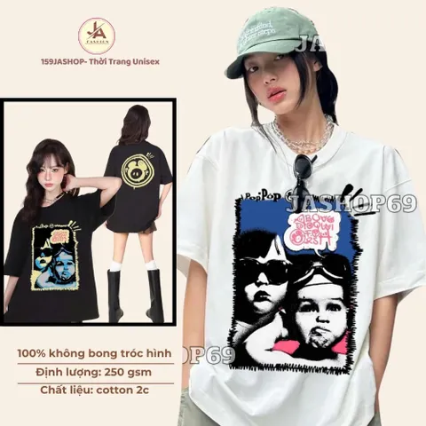 Áo thun form rộng nữ Poppop Baby, Áo phông nữ tay lỡ  Cotton 2C 250gsm Unisex nam