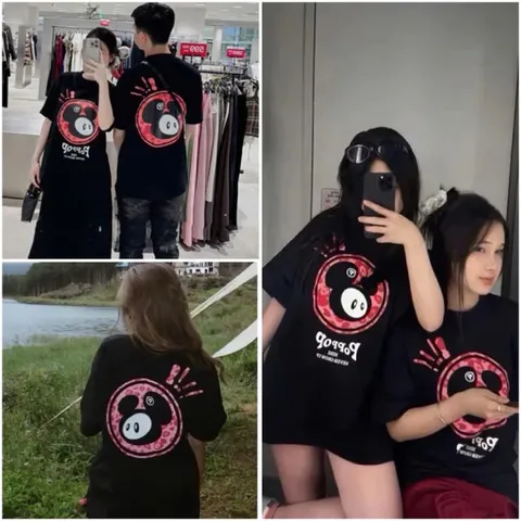 Áo thun form rộng PopPop Mascot Nền Đen Siêu Cute Mẫu Mới Nhất Cực Hot Hit Dành Cho Nam Nữ chất cotton cao cấp