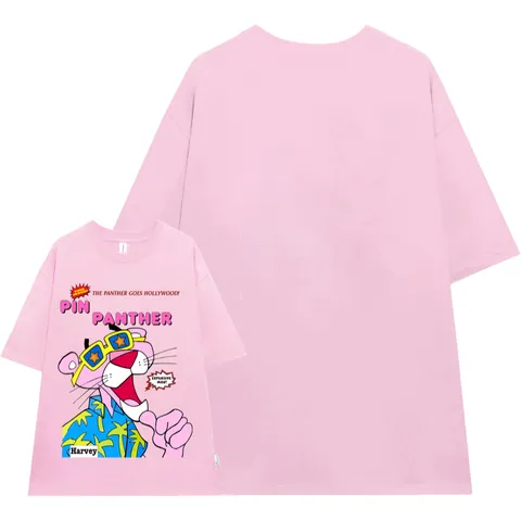 Áo thun form rộng nữ unisex hình Báo Hồng hoạt hình  vui nhộn chất cotton cao cấp
