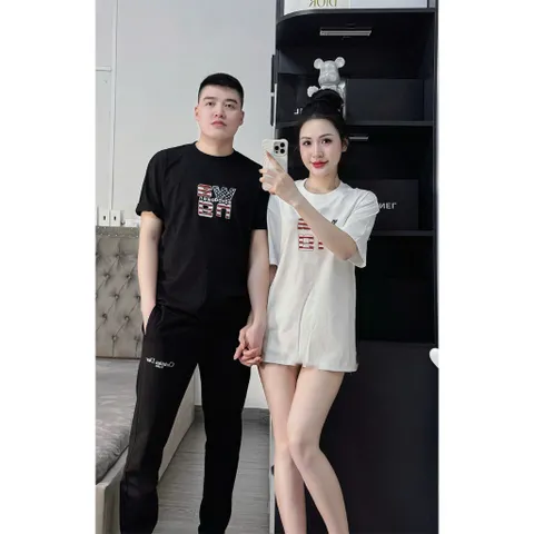 Áo thun form rộng Couple SW 89  Unisex – Áo thun form rộng Nam Nữ In Chữ Phối Đỏ Trắng