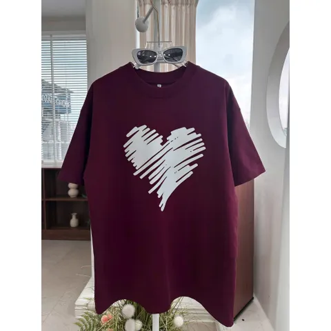 Áo thun form rộng   nam nữ đỏ đô cao cấp hình trái tim cách điệu phong cách hiện đại chất cotton cao cấp