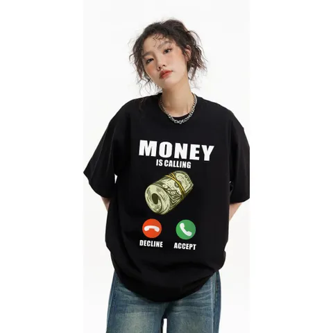 Áo thun form rộngn nam nữ  form rộng MONEY IS CALLING  cổ 3cm dày chất cotton cao cấp đl 250gsm