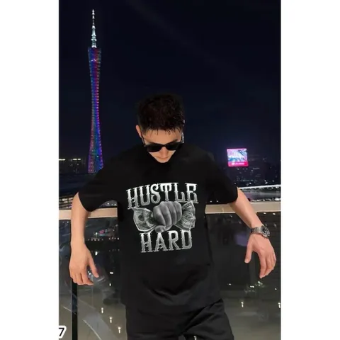 Áo thun form rộngn form rộng nam nữ unisex HUSTLE nắm đấm dollar chất cotton cao cấp