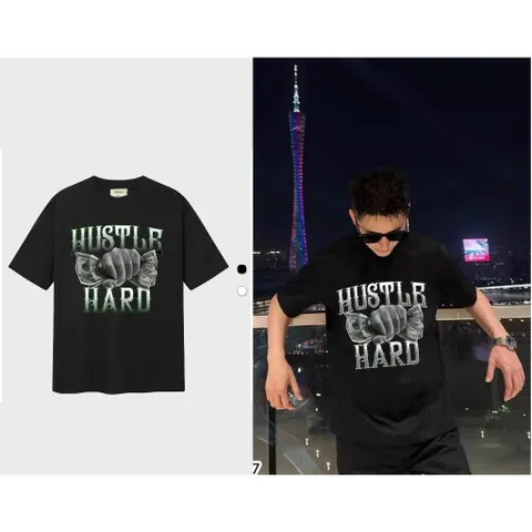Áo thun form rộngn form rộng nam nữ unisex HUSTLE nắm đấm dollar chất cotton cao cấp