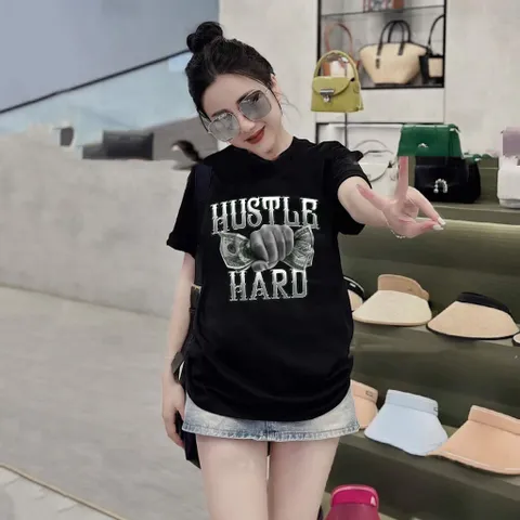 Áo thun form rộngn form rộng nam nữ unisex HUSTLE nắm đấm dollar chất cotton cao cấp