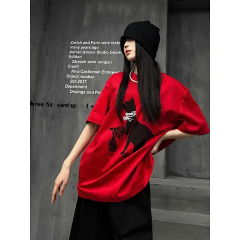 Áo thun form rộng Mèo Đen Đeo Ngọc – Phong Cách Hype  chất cotton cao cấp Street Style Cá Tính