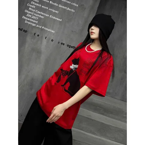 Áo thun form rộng Mèo Đen Đeo Ngọc – Phong Cách Hype  chất cotton cao cấp Street Style Cá Tính