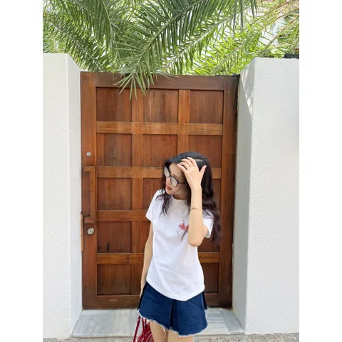 Áo thun form rộng Nữ Baby Tee Trái tim đôi  100% Cotton, Màu Trắng, Đen cotton cao cấp 2 chiều đl 250gsm
