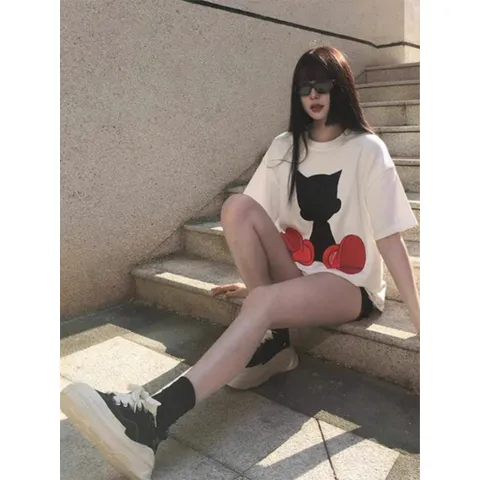 Áo thun form rộng trắng kem basic in họa tiết Shadow Kid Tee  phong cách dành cho  nam nữ chất cotton cao cấp