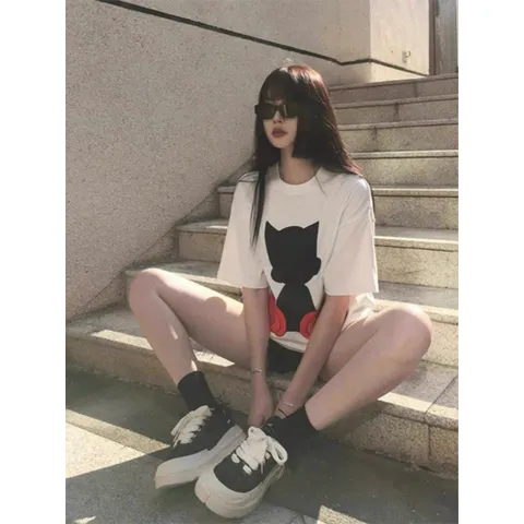 Áo thun form rộng trắng kem basic in họa tiết Shadow Kid Tee  phong cách dành cho  nam nữ chất cotton cao cấp
