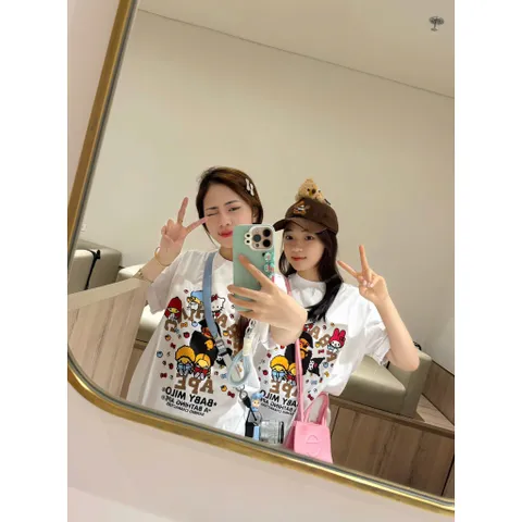 Áo thun form rộng unisex Bathing Ape Nhiều Hình Dễ Thương chất 100% Cotton phông tay lỡ nam nữ