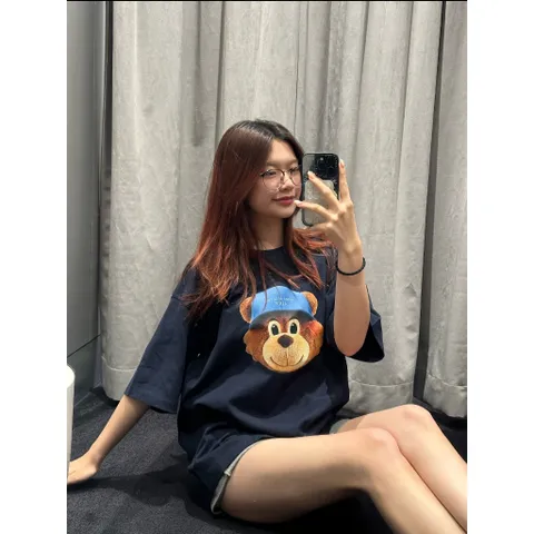 Áo thun form rộng unisex in hình gấu đội nón –  basic cao cấp chất cotton cao cấp mát mịn