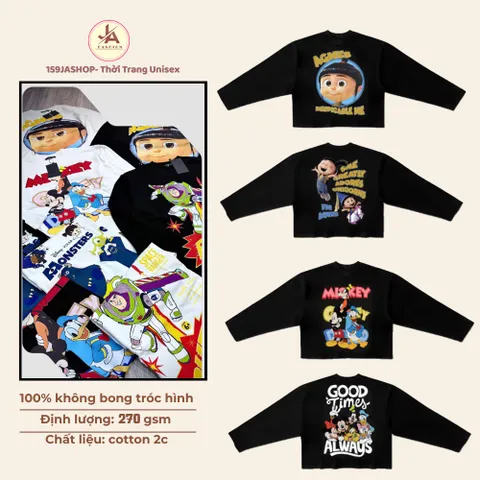 Áo thun form rộng Nam Nữ  long sleeve Tay Dài Hình In Dễ Thương Form Boxy Vải Cotton 270gsm Full Tag Mạc