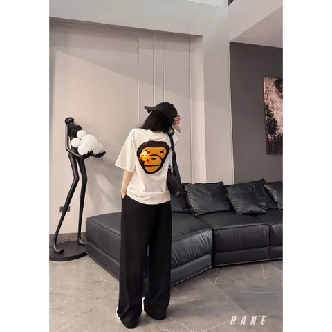 Set Đồ Unisex  Áo thun form rộng In Monkey Quần Suông Đen Cá Tính có dây rút