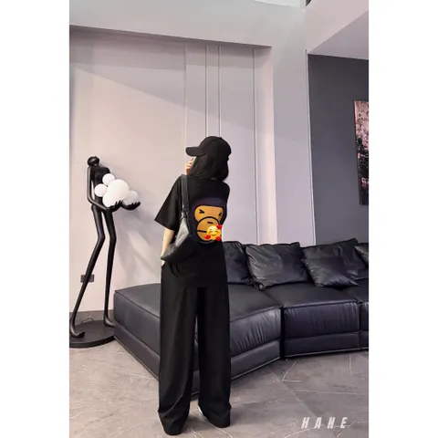 Set Đồ Unisex  Áo thun form rộng In Monkey Quần Suông Đen Cá Tính có dây rút