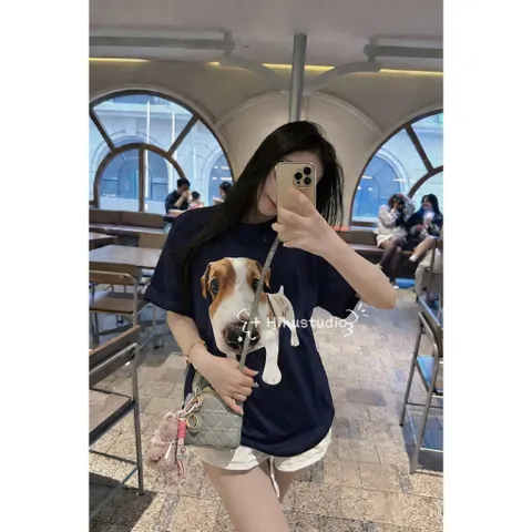 Áo thun form rộng Unisex In Hình Chó Dễ Thương  – Áo Phông Cotton Mềm Phong Cách Hàn Quốc
