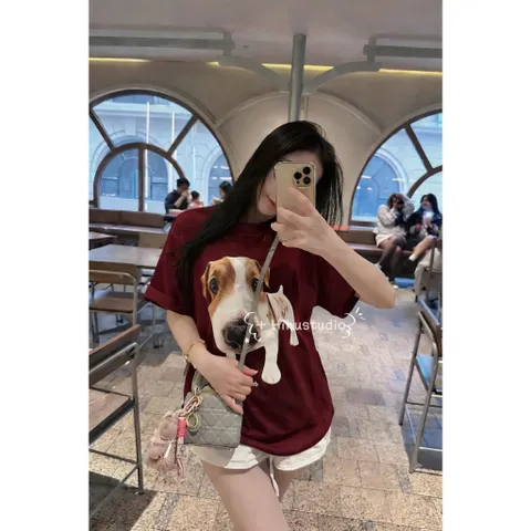 Áo thun form rộng Unisex In Hình Chó Dễ Thương  – Áo Phông Cotton Mềm Phong Cách Hàn Quốc