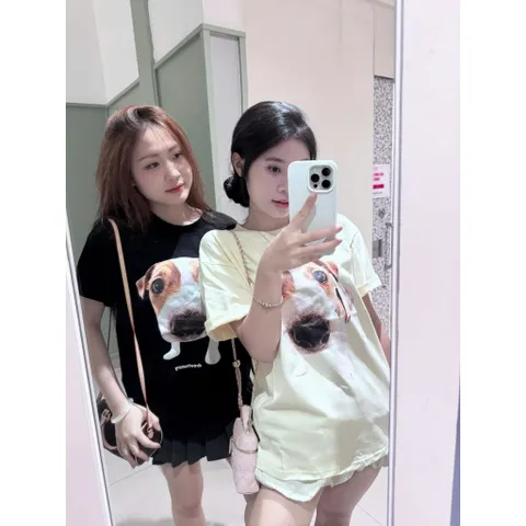 Áo thun form rộng Unisex In Hình Chó Dễ Thương  – Áo Phông Cotton Mềm Phong Cách Hàn Quốc