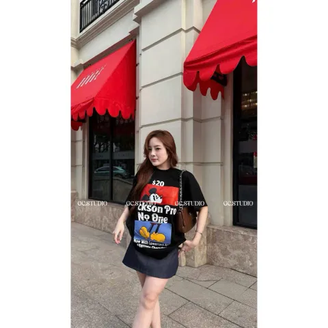 Áo thun form rộng  nam nữ unisex Disney hoạt hình Mickey 2 mặt chất cotton cao cấp