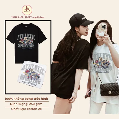 Áo thun form rộng nam nữ  ATHLETIC SPORTING , áo phông logo thể thao chất cotton cao cấp đl 250gsm