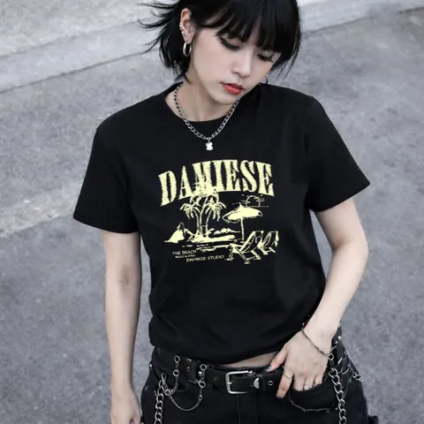 Áo thun form rộng Baby Tee  Cotton  Cao Cấp Form Ôm In Chữ Vintage – Áo Croptop Ngắn Phong Cách Hàn Quốc