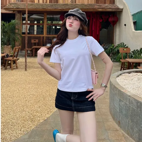 Áo thun form rộng Baby Tee  Cotton  Cao Cấp Form Ôm In Chữ Vintage – Áo Croptop Ngắn Phong Cách Hàn Quốc