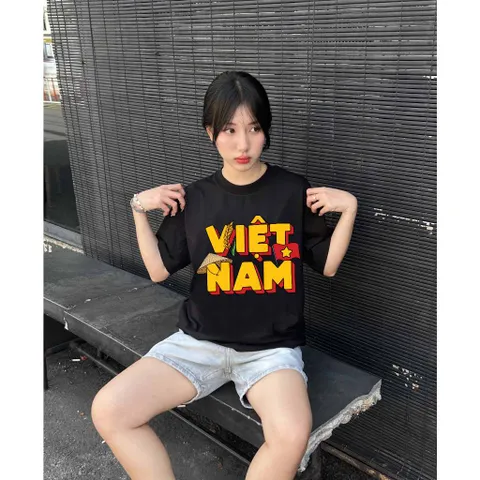 Áo thun form rộng nữ  Việt Nam tôi yêucổ tròn vải cotton 2c 250gsm cao cấp mát mịn k xù