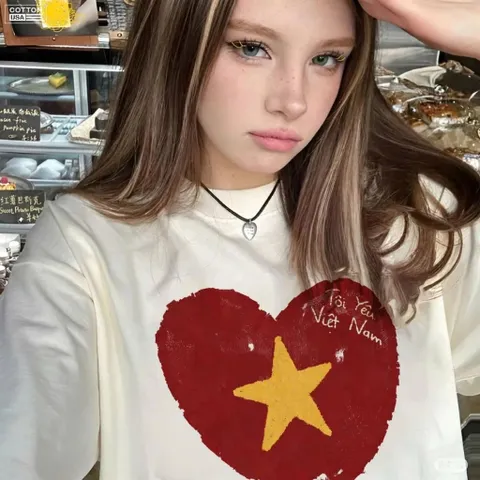 Áo thun form rộng Trái tim Việt Nam Áo Phông Unisex Việt Nam Yêu Nước cotton Cao Cấp