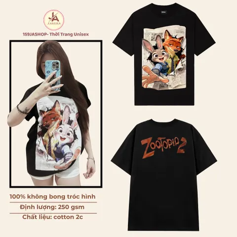 Áo thun form rộng   Zootopia 2  Unisex  cotton cao cấp đl 250gsm mềm hút mồ hôi
