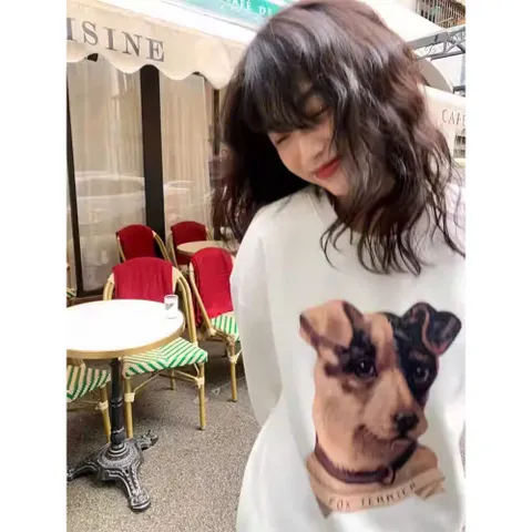 Áo sweater Trắng BOXY  nam nữ in Sweater Boxy Chó Terrier