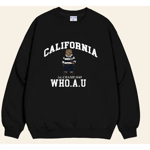 Áo Sweater  nam nữ  Unisex CALIFORNIA Gấu WHO.A.U – Nỉ CHÂN CUA  Cotton Dày 350gsm cao cấp