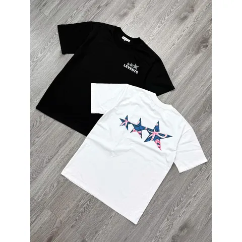 Áo thun form rộng LEVENTS 3 Ngôi Sao phối màu  Unisex Cotton Mềm In Graphic Cá Tính Hot Trend