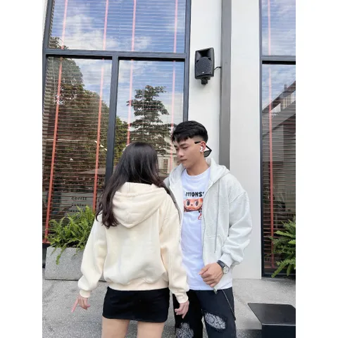 Áo Khoác Hoodie Zip Boxy Nỉ cotton lót bông  Cao Cấp Dày Dặn không xù Mềm Mại Thoáng Mát