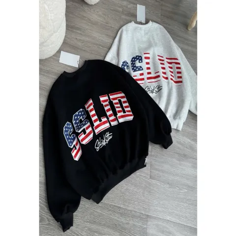 Áo sweater raplang tay chéo  nam nữ in chữ SSLID STU phối cờ mỹ hottrend thu đông 2025 chất nỉ mềm ấm k xù