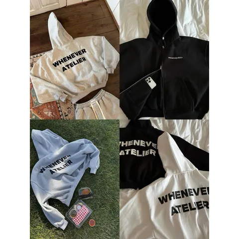 Áo Hoodie Zip Boxy WHENEVER ATELIER BASIC ZIP Màu Đen  / Xám / Xám Tiêu