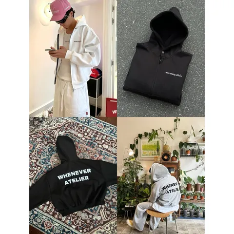 Áo Hoodie Zip Boxy WHENEVER ATELIER BASIC ZIP Màu Đen  / Xám / Xám Tiêu