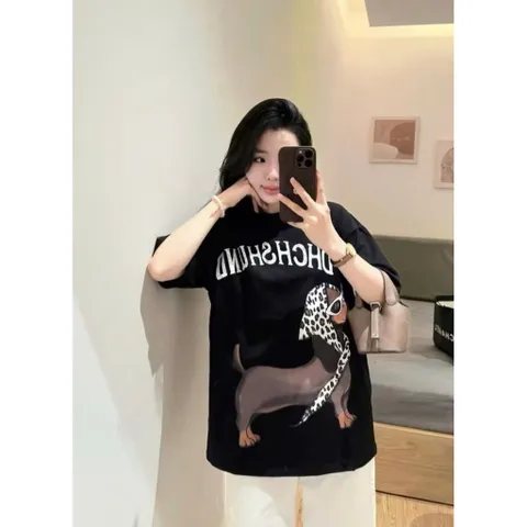 Áo Thun Nữ DOG Quàng Khăn Dễ Thương, Áo Phông  Unisex Cotton SIÊU CẤP