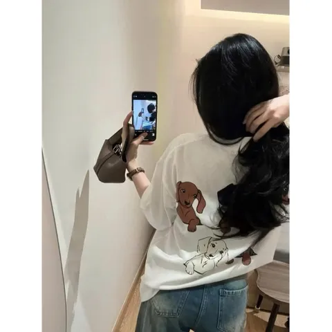 Áo Thun Nữ DOG Quàng Khăn Dễ Thương, Áo Phông  Unisex Cotton SIÊU CẤP