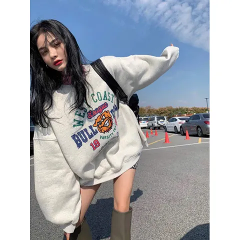 Áo sweater boxy nam nữ  dày hàn quốc mùa đông họa tiết DOG BULL 2026 chất nỉ lót bông cao cấp